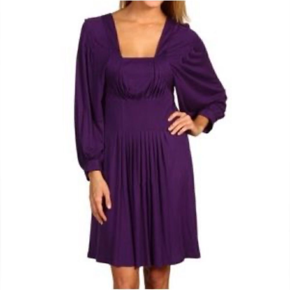 BCBG MaxAzria Soft Stretch Pleated Pintuck Dress in Grape